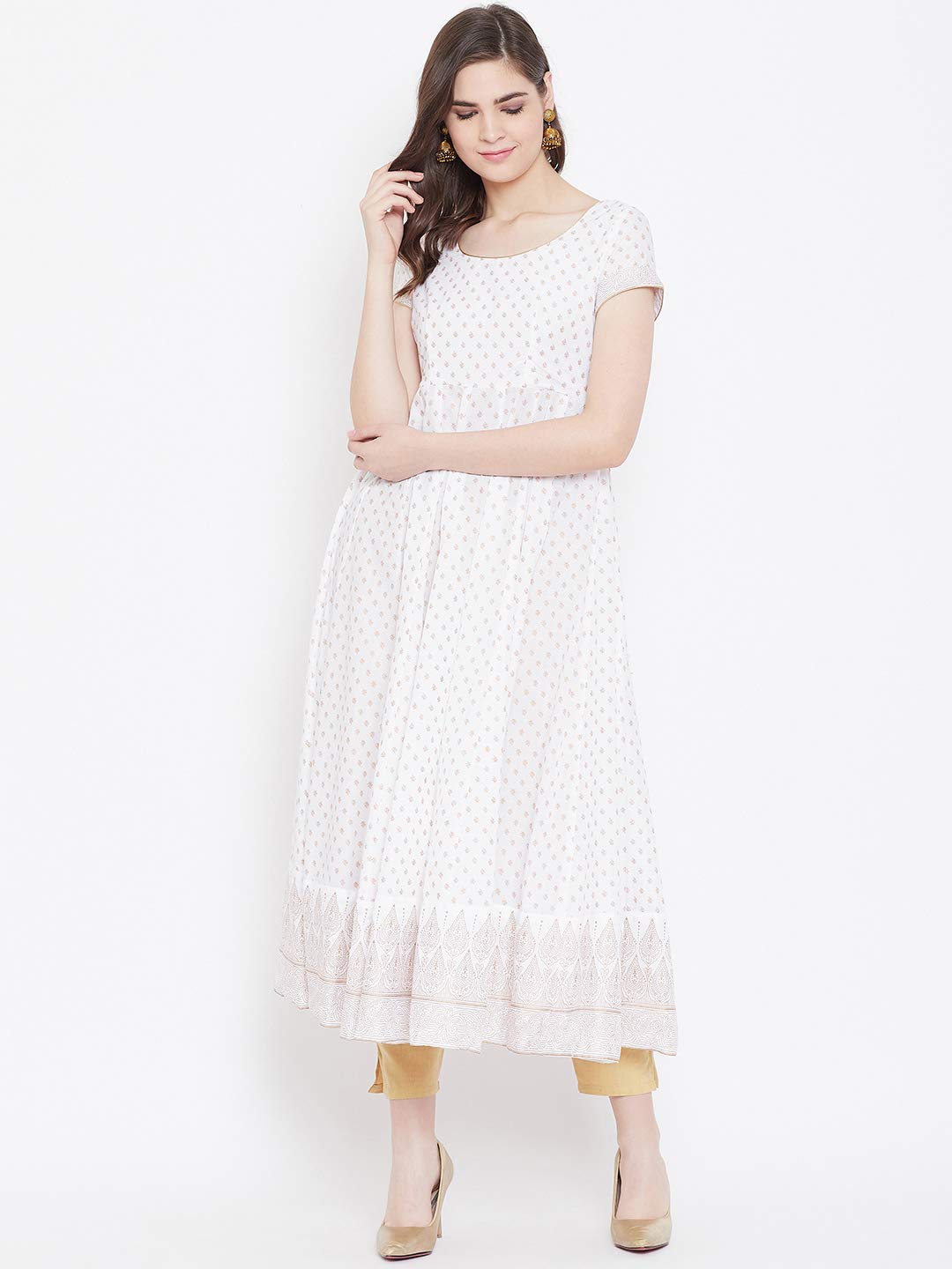 "PH" POSHAKHUB Adorable Women's Soft Cotton Printed Cap Sleeve Anarka Kurti