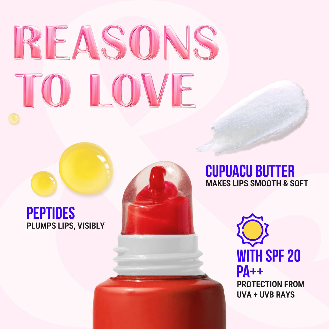 Blue Heaven Butter & Balm (15 Gm) Peptide based Tinted Lip Balm with SPF 20 PA++| Infused with Cupuacu Butter | Smoothing & Moisturizing | UVA/UVB Rays Protection | Strawberry