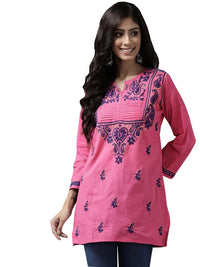 Ada Women's Cotton Top Hand Embroidered Lucknowi Chikankari Tunic Kurti