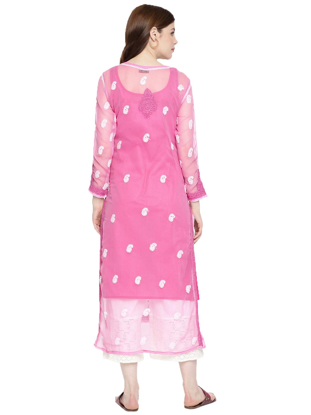 Ada Women's Hand Embroidered Faux Georgette Lucknowi Chikankari Kurti with Slip