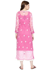Ada Women's Hand Embroidered Faux Georgette Lucknowi Chikankari Kurti with Slip