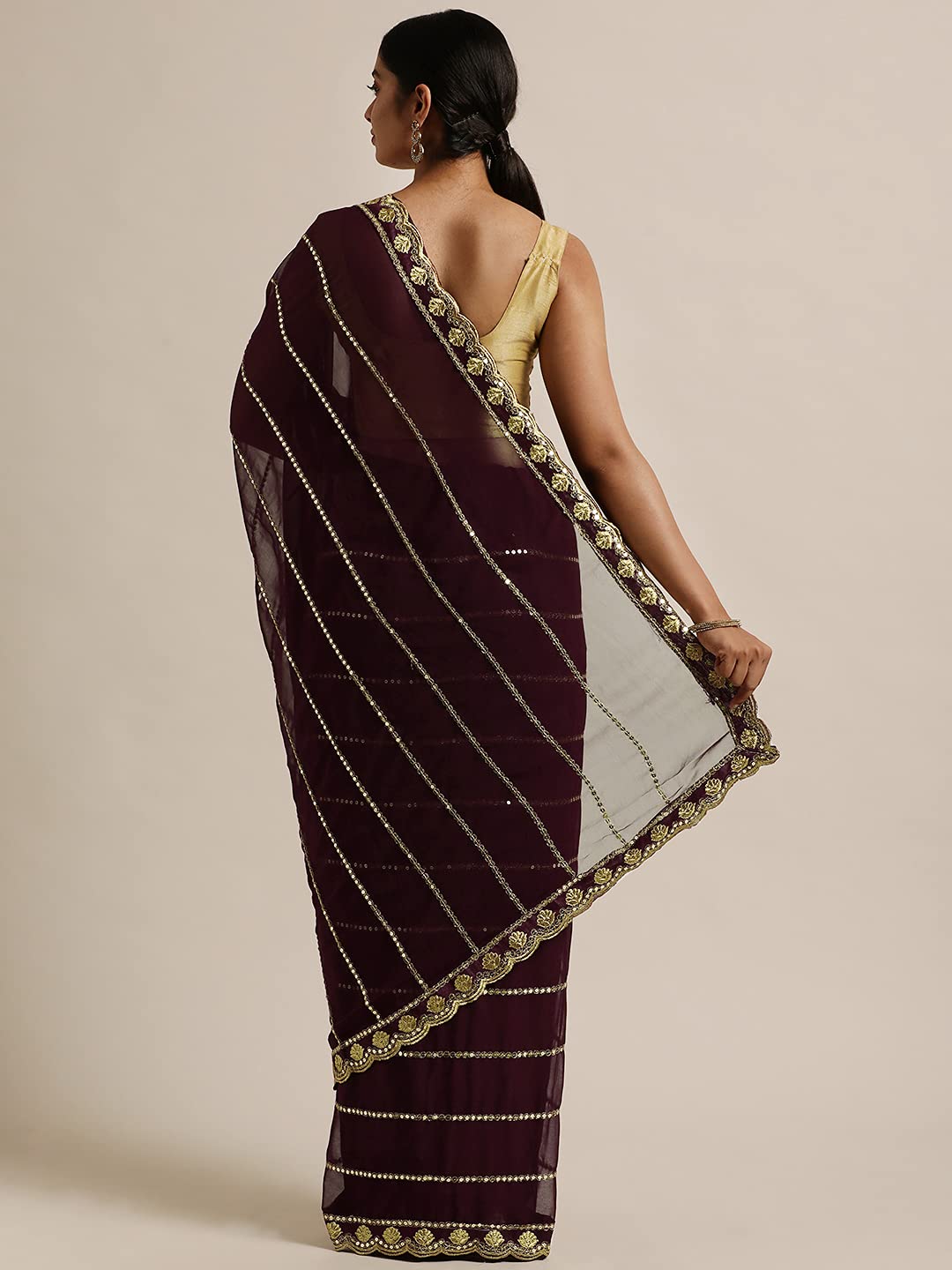 Sunderani Women's Designer Black Georgette Embroidered Fashion Designing Saree for Women (Sund KK BLACK)