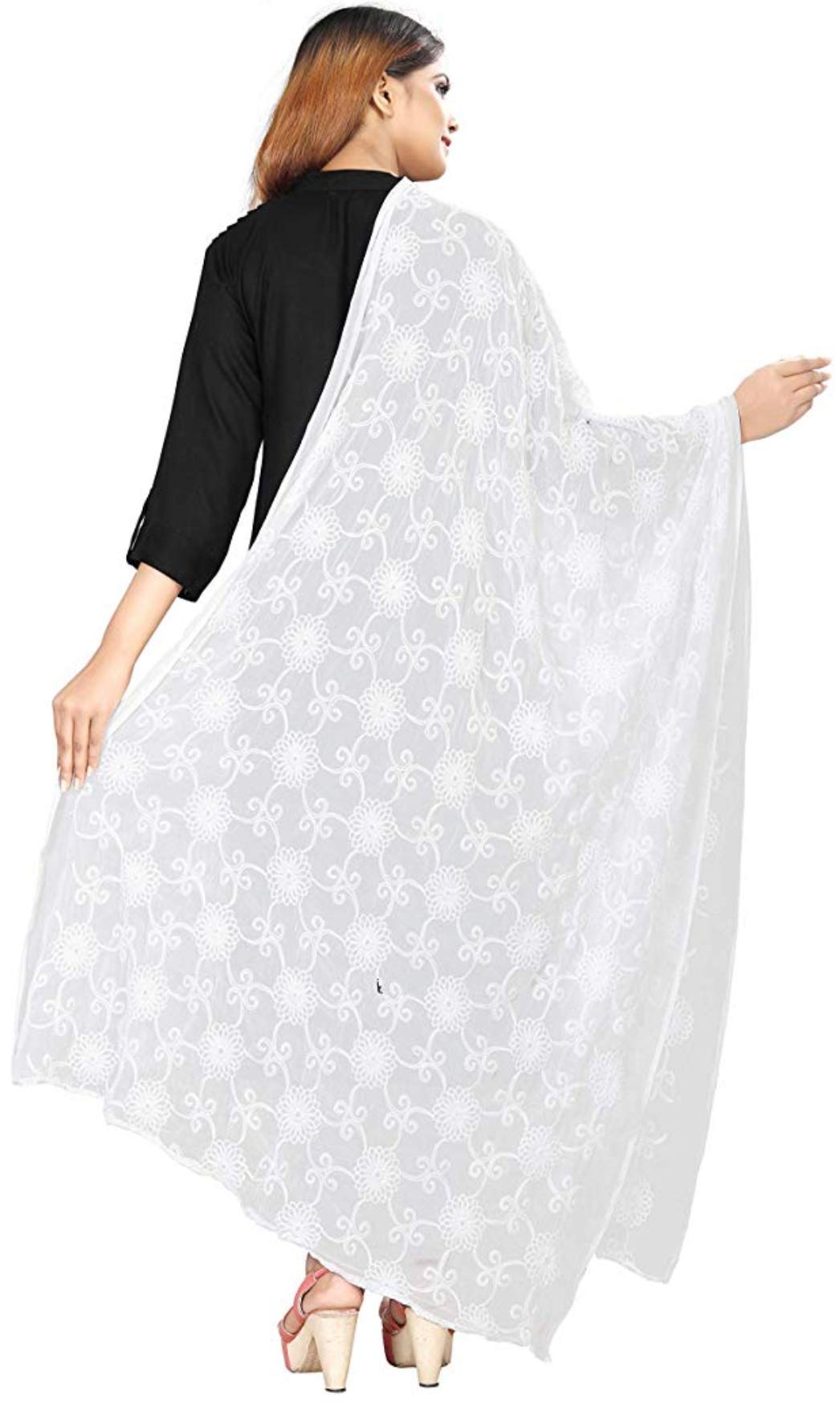 AKSHAR LLC Women's Designer Pure Chiffon Dupatta with Pure Cotton Thread Embroidery Work