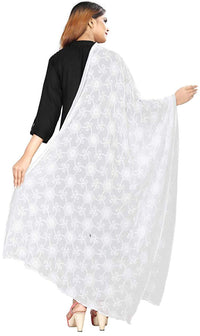 AKSHAR LLC Women's Designer Pure Chiffon Dupatta with Pure Cotton Thread Embroidery Work