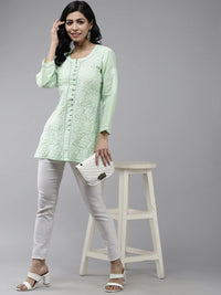 Ada Women's Hand Embroidered Lucknowi Chikankari Cotton Straight Short Top Kurti A178625