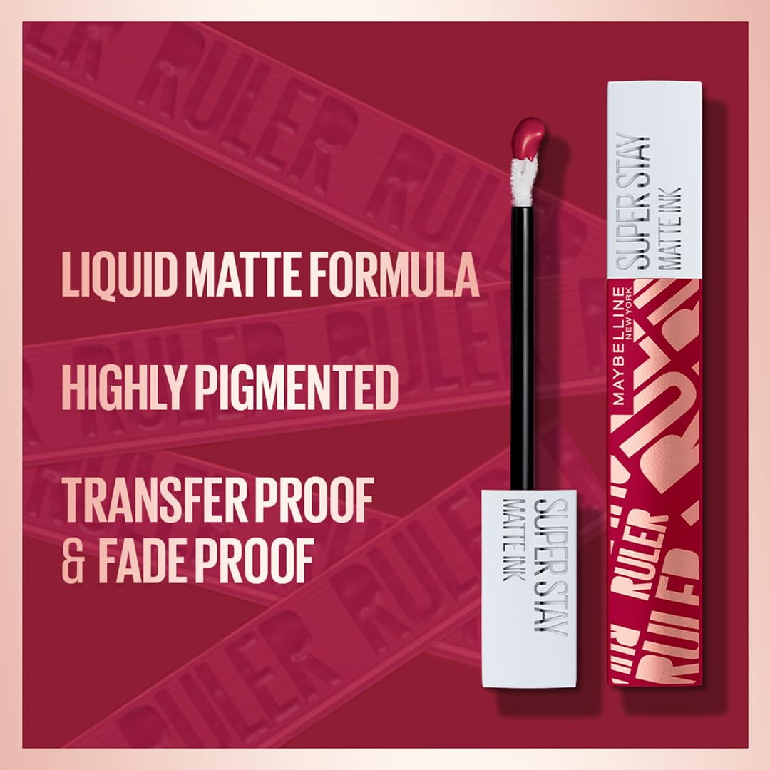Maybelline New York Liquid Matte Lipstick, Long Lasting, 16hr Wear, Superstay Matte Ink, Ruler, 5ml