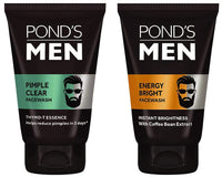 POND's Men Pimple Clear Facewash Reduces Pimples In 3 Days, 100 G & Men's Energy Bright Face Wash Coffee Beans Bright Skin, 100G