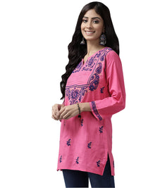 Ada Women's Cotton Top Hand Embroidered Lucknowi Chikankari Tunic Kurti