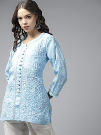 Ada Women's Hand Embroidered Lucknowi Chikankari Cotton Straight Short Top Kurti A178625
