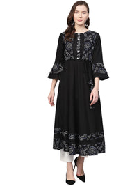 Yash Gallery Women's Cotton Slub Bandhej Printed Anarkali Kurta for Women
