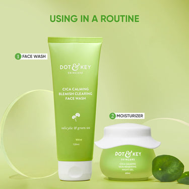Dot & Key Cica Niacinamide Skincare Combo | Night Gel 60 ml, Face Wash 100ml | For Oily & Acne Prone Skin | For Women & Men