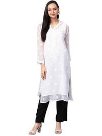 Ada Lucknowi Hand Embroidered Chikankari Women's Georgette Kurta Kurti with Slip
