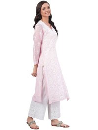 Ada Hand Embroidered Women's Georgette Lucknowi Chikankari Kurta with Slip A90397 White