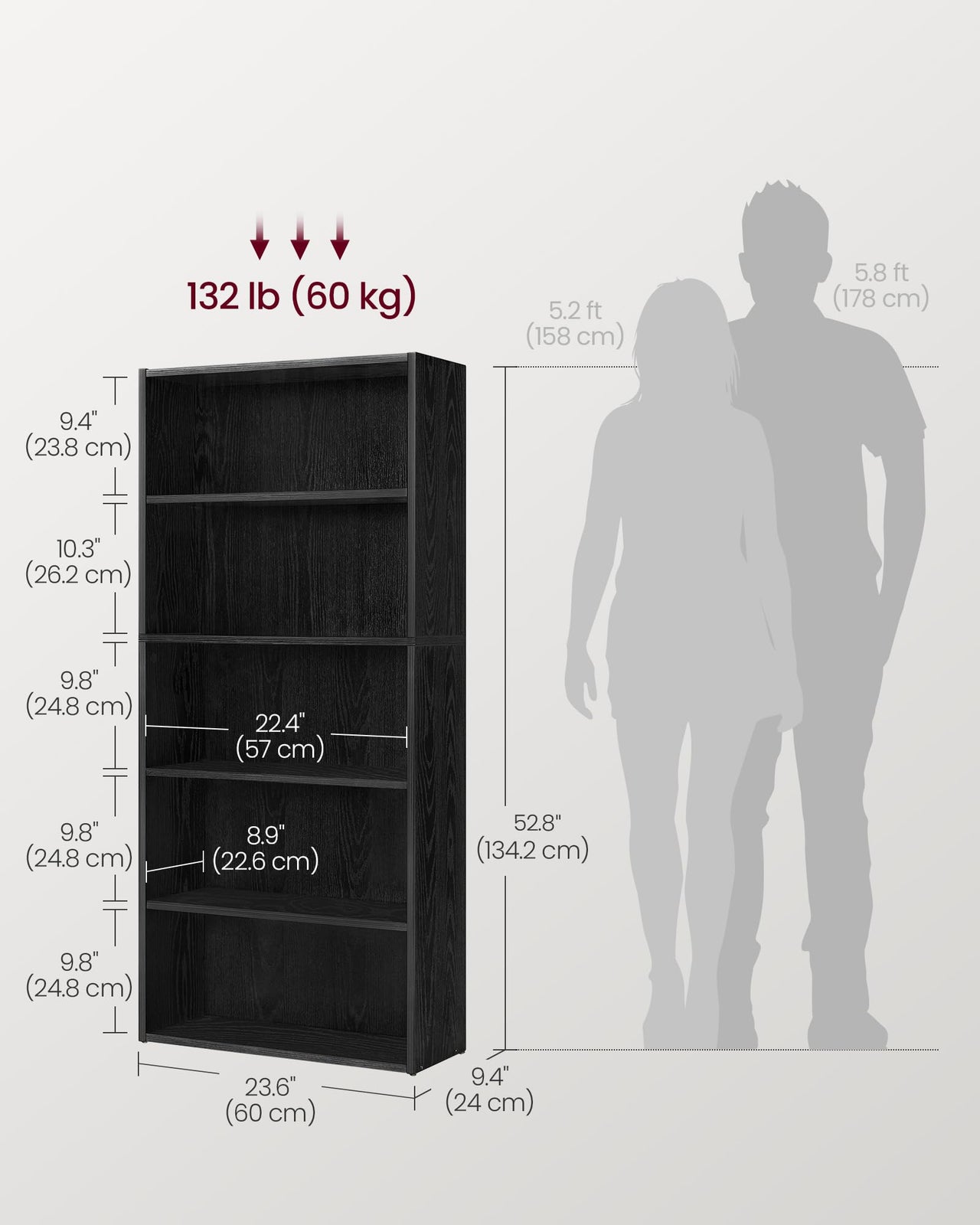 VASAGLE Bookshelf, 23.6 Inches Wide, 4-Tier Open Bookcase with Adjustable Storage Shelves, Floor Standing Unit, Cloud White ULBC164T14 1 Pack 4 Tiers (23.6"W x 42.4"H)