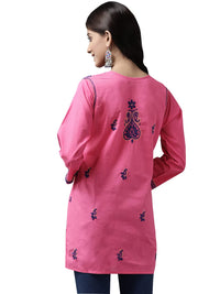 Ada Women's Cotton Top Hand Embroidered Lucknowi Chikankari Tunic Kurti