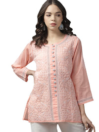 Ada Women's Hand Embroidered Lucknowi Chikankari Cotton Straight Short Top Kurti A178625