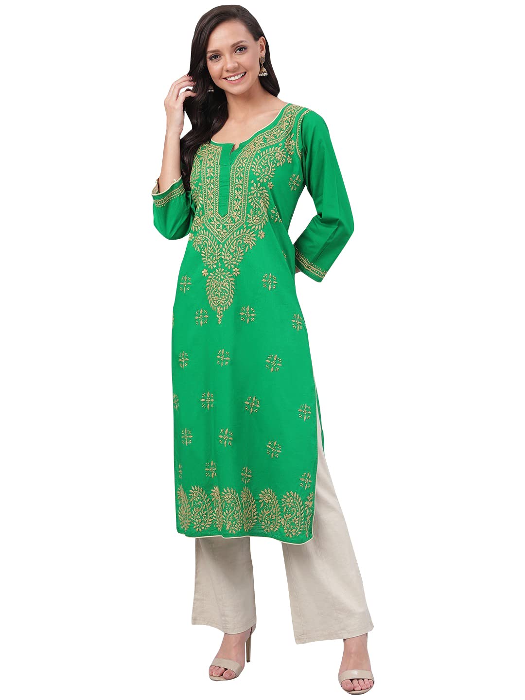 Ada Lucknowi Hand Embroidered Chikankari Straight Cotton Kurti Kurta for Women A188271