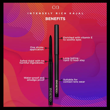 Colorbar cosmetics Intensely Rich Kajal-Creatively, Black, 0.30 g | Moisturizing | Longlasting | Smudge Proof |Long-wearing | Waterproof