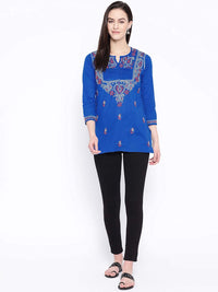 Ada Women's Cotton Top Hand Embroidered Lucknowi Chikankari Tunic Kurti