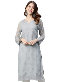 Ada Lucknowi Hand Embroidered Chikankari Women's Georgette Kurta Kurti with Slip