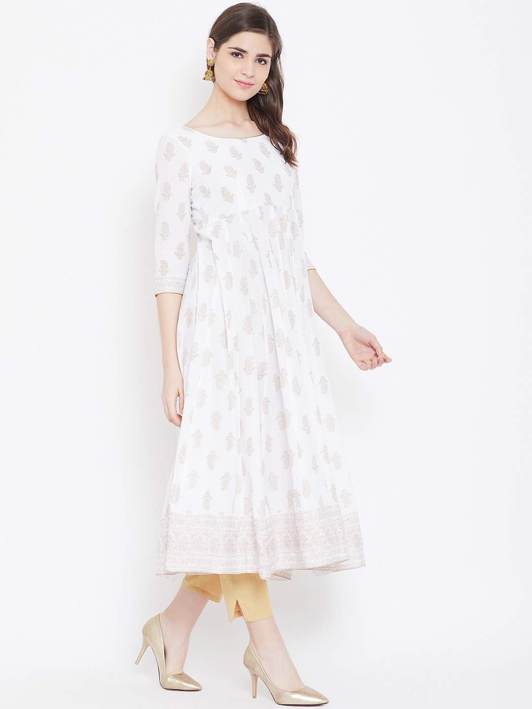 "PH" POSHAKHUB Adorable Women's Soft Cotton Printed Cap Sleeve Anarka Kurti