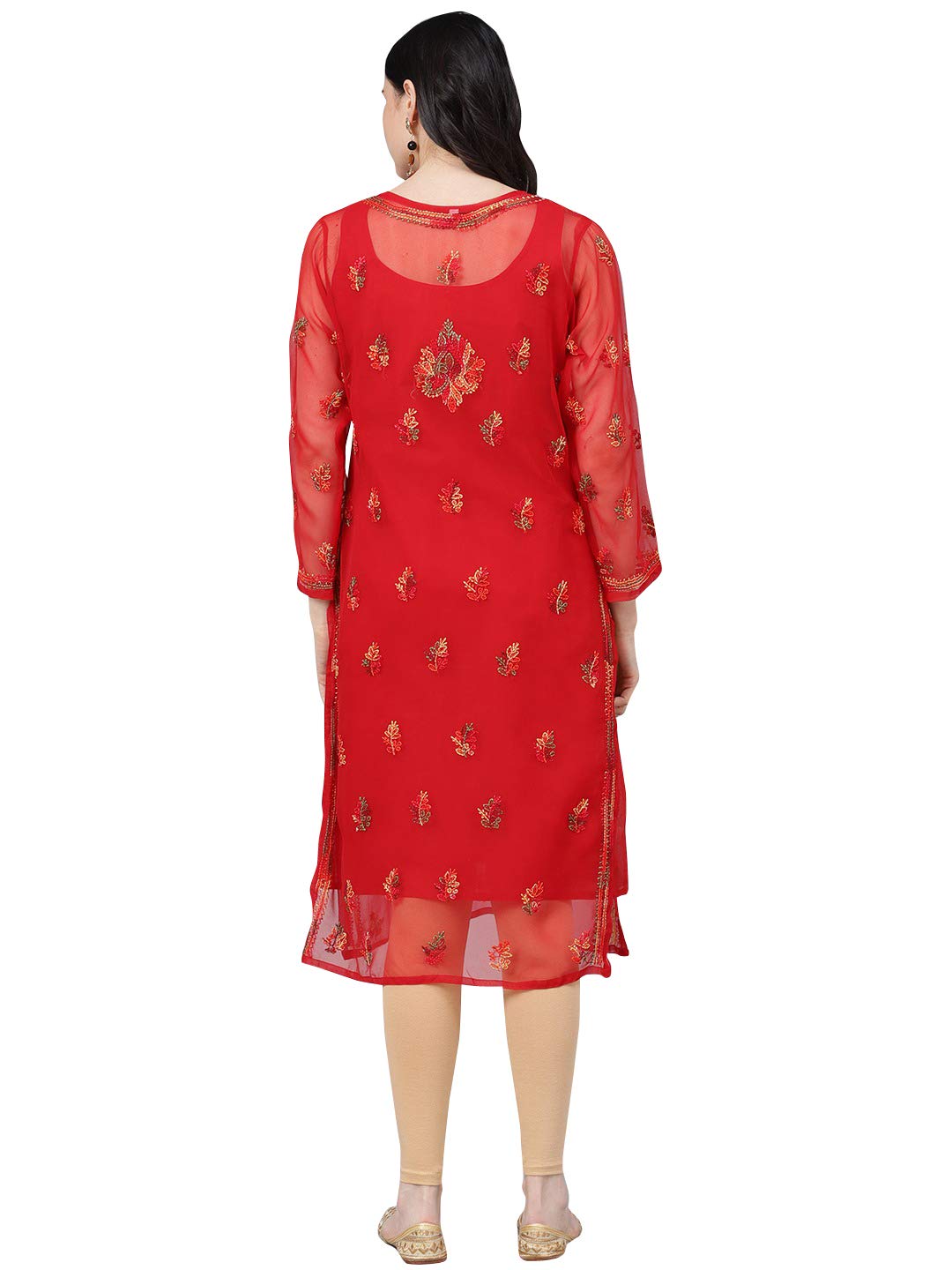 Ada Lucknowi Hand Embroidered Chikankari Women's Georgette Kurta Kurti with Slip
