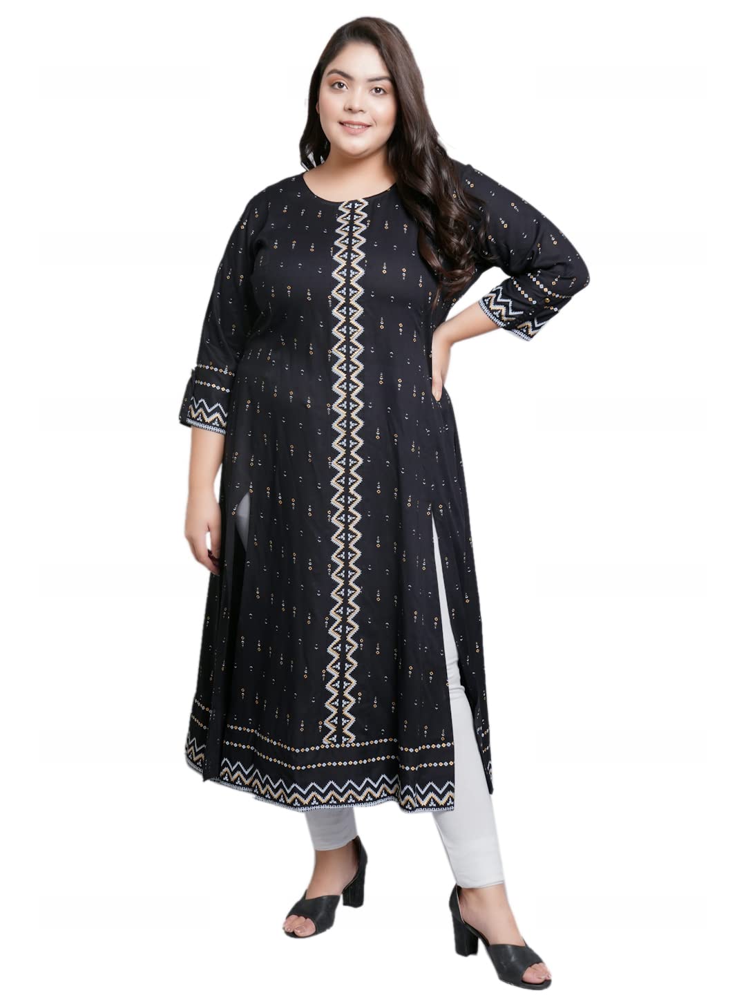 Yash Gallery Women's Rayon Geometric Printed Anarkali Kurta for Women