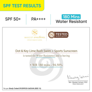 Dot & Key Lime Rush Swim + Sports Sunscreen SPF 50 PA++++ | Water Resistant & Sweat Resistant Sunscreen | UV/UVA Protect | No White Cast | Prevents Tan | For All Skin Types | For Women & Men