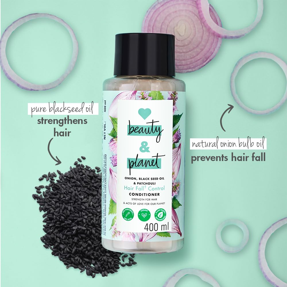Love Beauty & Planet Onion Oil|| Blackseed Oil & Patchouli Hairfall Control Conditioner|| No Parabens|| No Dyes Patchouli Essential Oil, 200 Millilitre