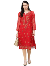 Ada Lucknowi Hand Embroidered Chikankari Women's Georgette Kurta Kurti with Slip