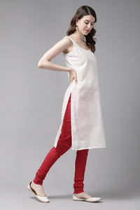 Ada Hand Embroidered Women's Georgette Lucknowi Chikankari Kurta with Slip A90397 White