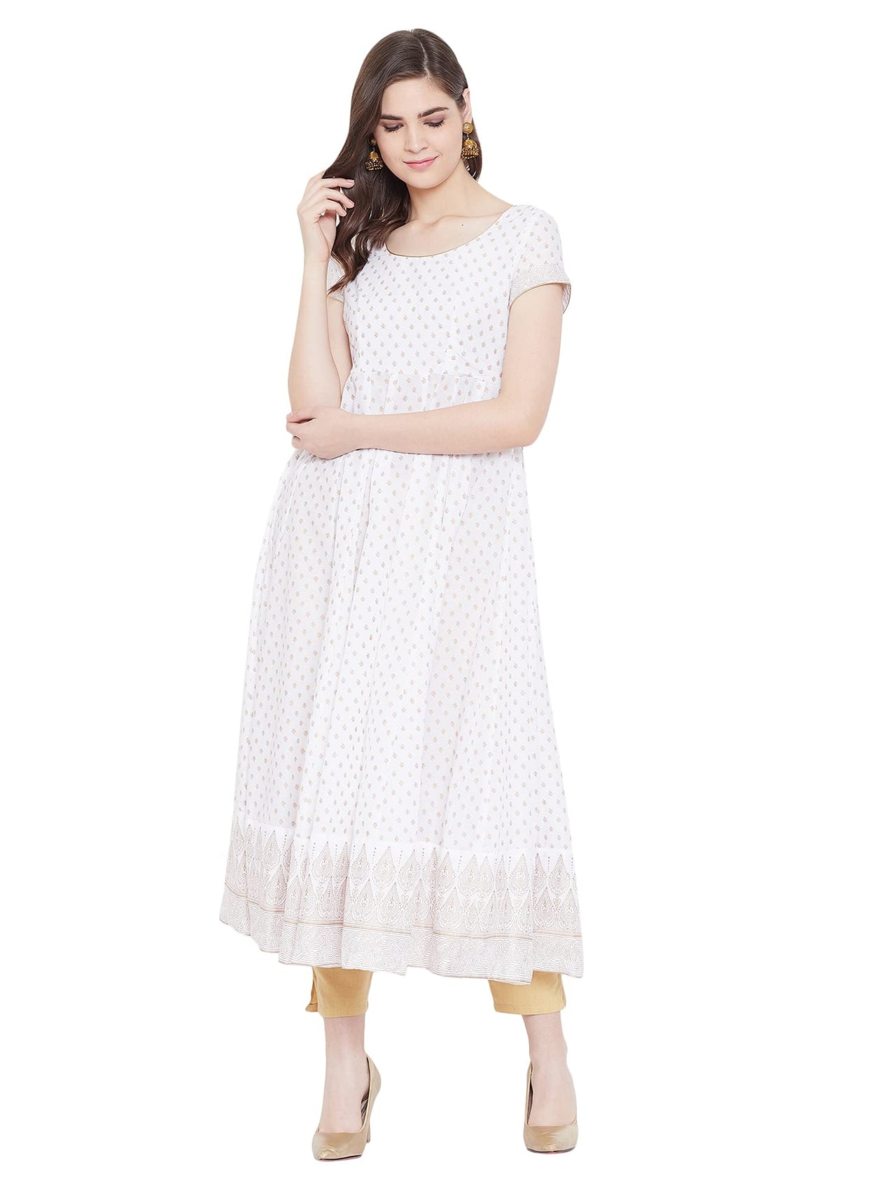 "PH" POSHAKHUB Adorable Women's Soft Cotton Printed Cap Sleeve Anarka Kurti