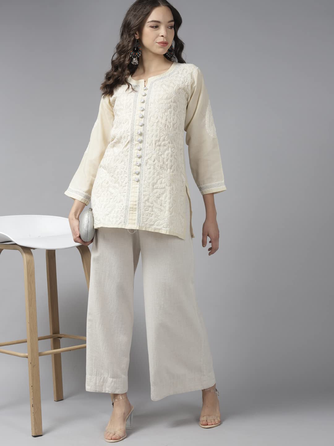 Ada Women's Hand Embroidered Lucknowi Chikankari Cotton Straight Short Top Kurti A178625