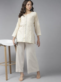 Ada Women's Hand Embroidered Lucknowi Chikankari Cotton Straight Short Top Kurti A178625