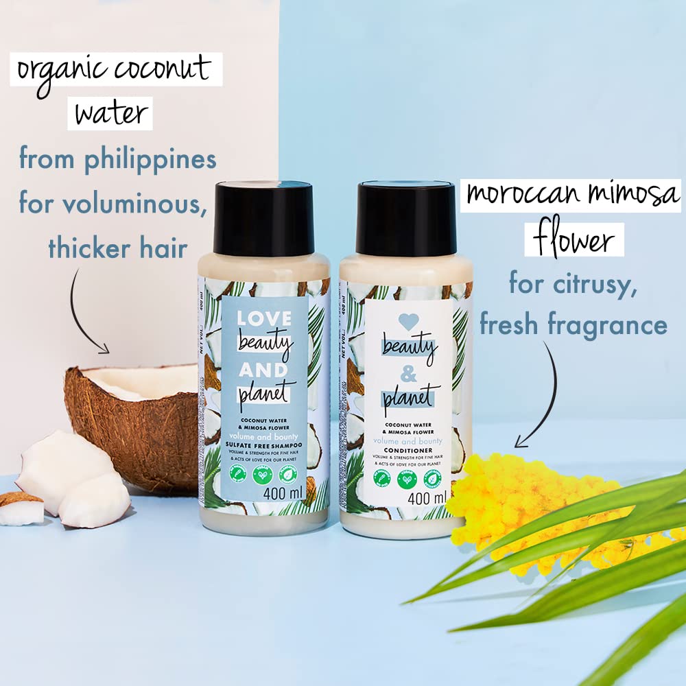 Love Beauty & Planet Coconut Water and Mimosa Flower Sulfate Free Volume and Bounty Shampoo|| No Parabens|| No Dyes|| 100% Organic Coconut Oil|| 200ml
