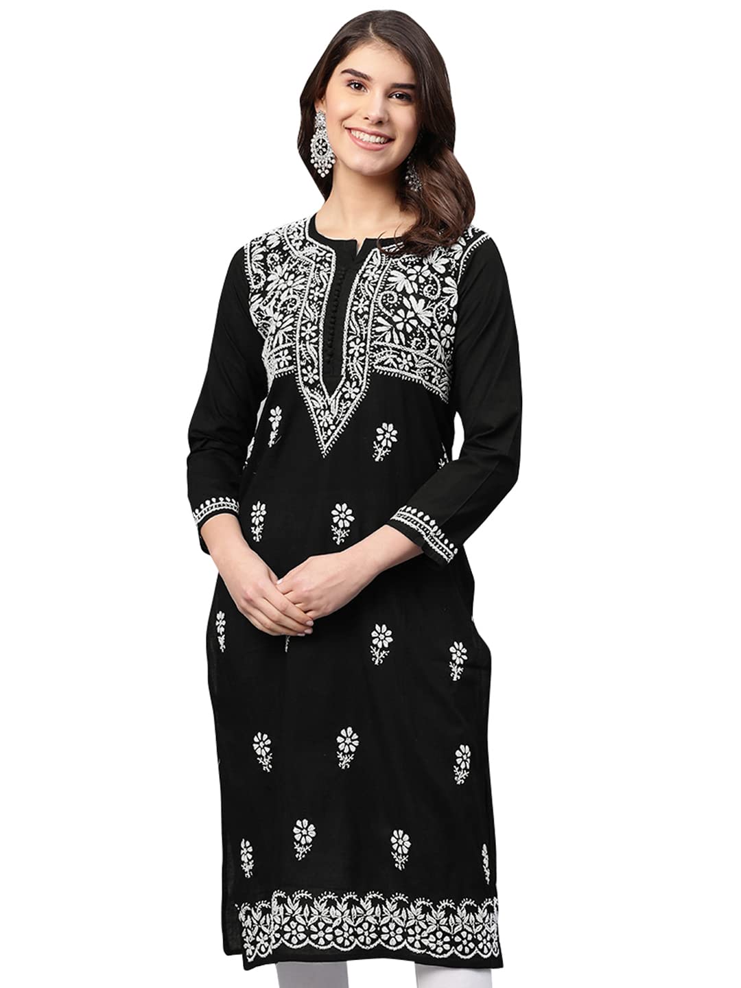 Ada Hand Embroidered Lucknow Chikankari Women's Pure Cotton Kurti Kurta