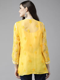 Ada Women's Hand Embroidered Lucknowi Chikankari Georgette Short Top Kurti with Slip