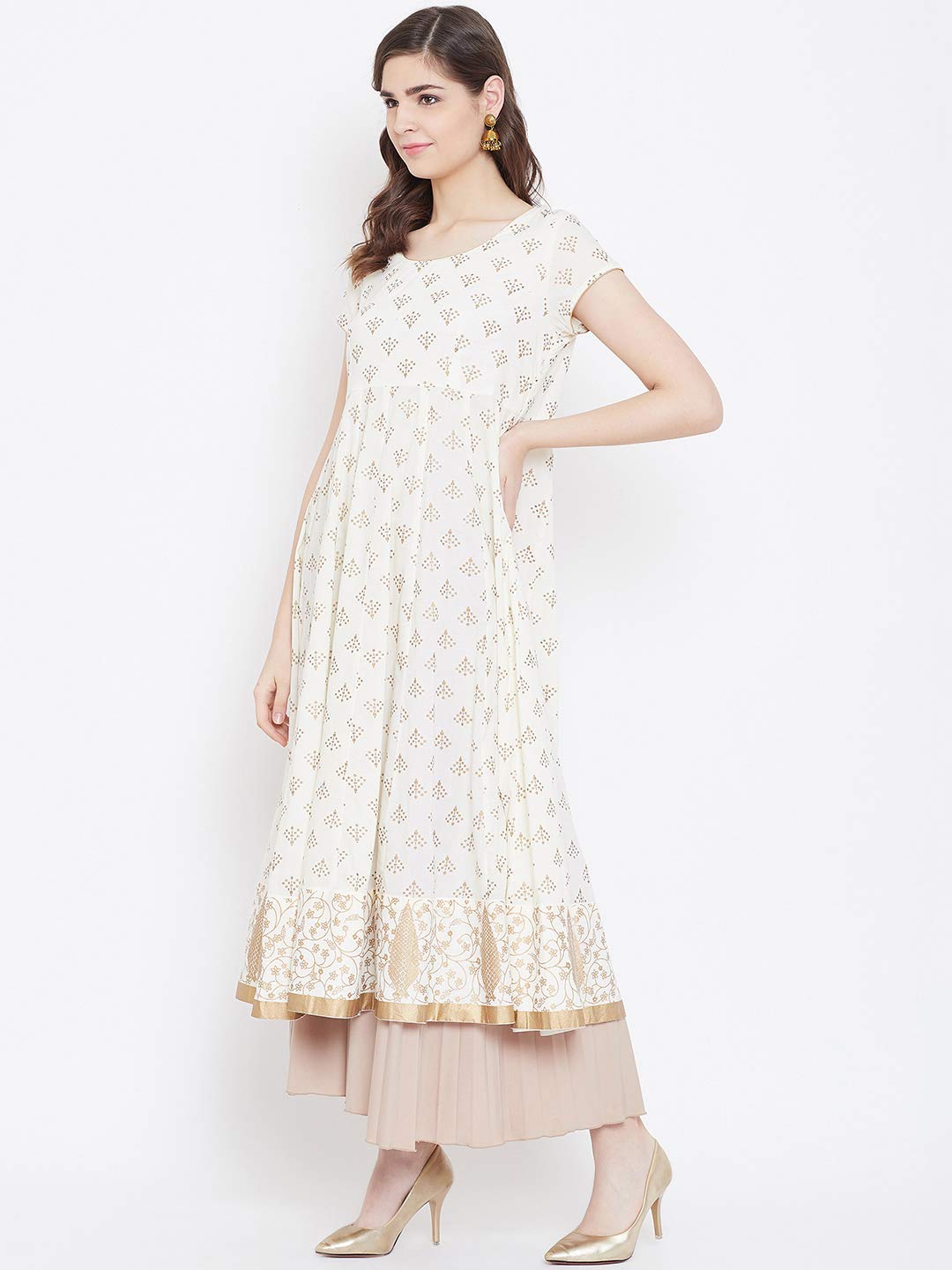 "PH" POSHAKHUB Adorable Women's Soft Cotton Printed Cap Sleeve Anarka Kurti