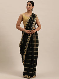 Sunderani Women's Designer Black Georgette Embroidered Fashion Designing Saree for Women (Sund KK BLACK)