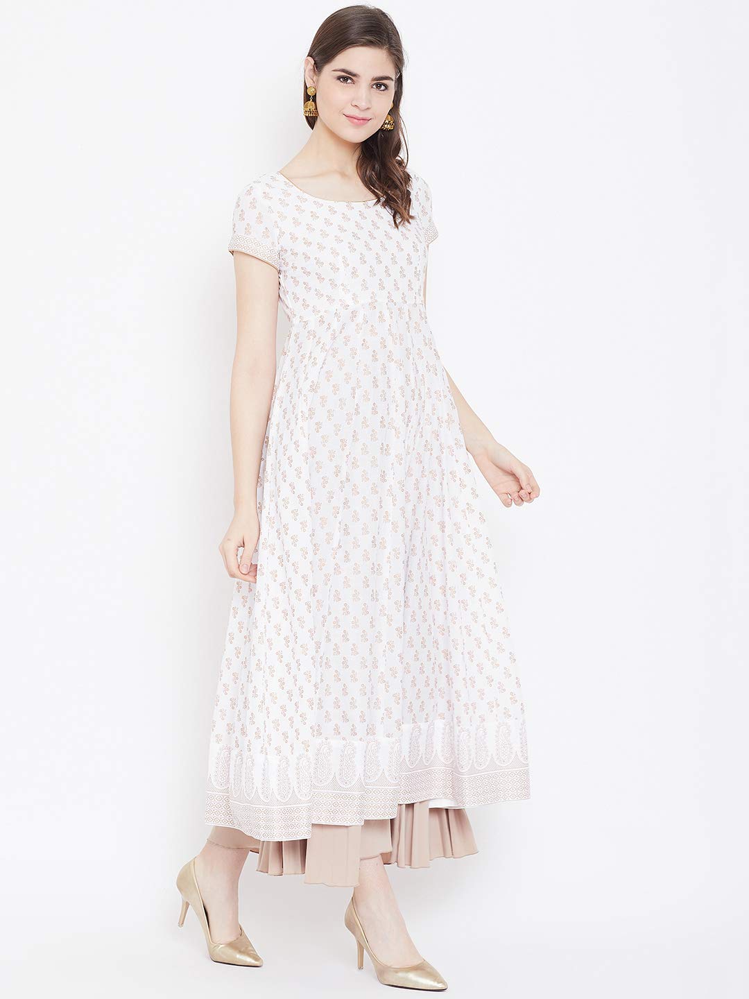 "PH" POSHAKHUB Adorable Women's Soft Cotton Printed Cap Sleeve Anarka Kurti