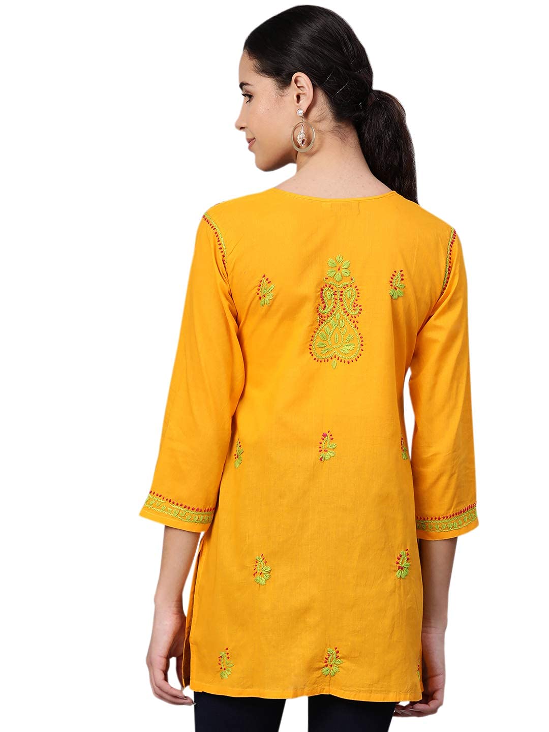 Ada Women's Cotton Top Hand Embroidered Lucknowi Chikankari Tunic Kurti