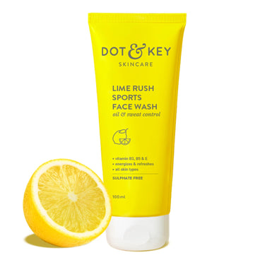 DOT & KEY Lime Rush Sports Face Wash Deep Cleans Oil, Sweat & Dirt For Refreshingly Clean & Oil Free Skin For All Skin Types Sulphate Free & Non Drying Facewash Active Sports Friendly 100Ml