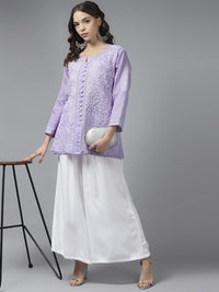 Ada Women's Hand Embroidered Lucknowi Chikankari Cotton Straight Short Top Kurti A178625