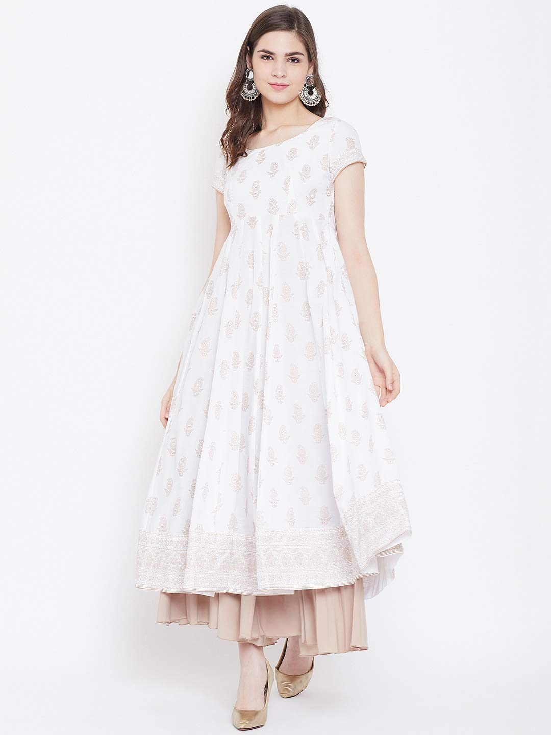 "PH" POSHAKHUB Adorable Women's Soft Cotton Printed Cap Sleeve Anarka Kurti