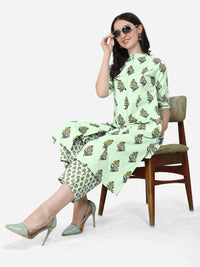 MIRCHI FASHION Women's Cotton Bagru Printed A-Line Kurta Set with Plazzo Pant L Grey, Pink