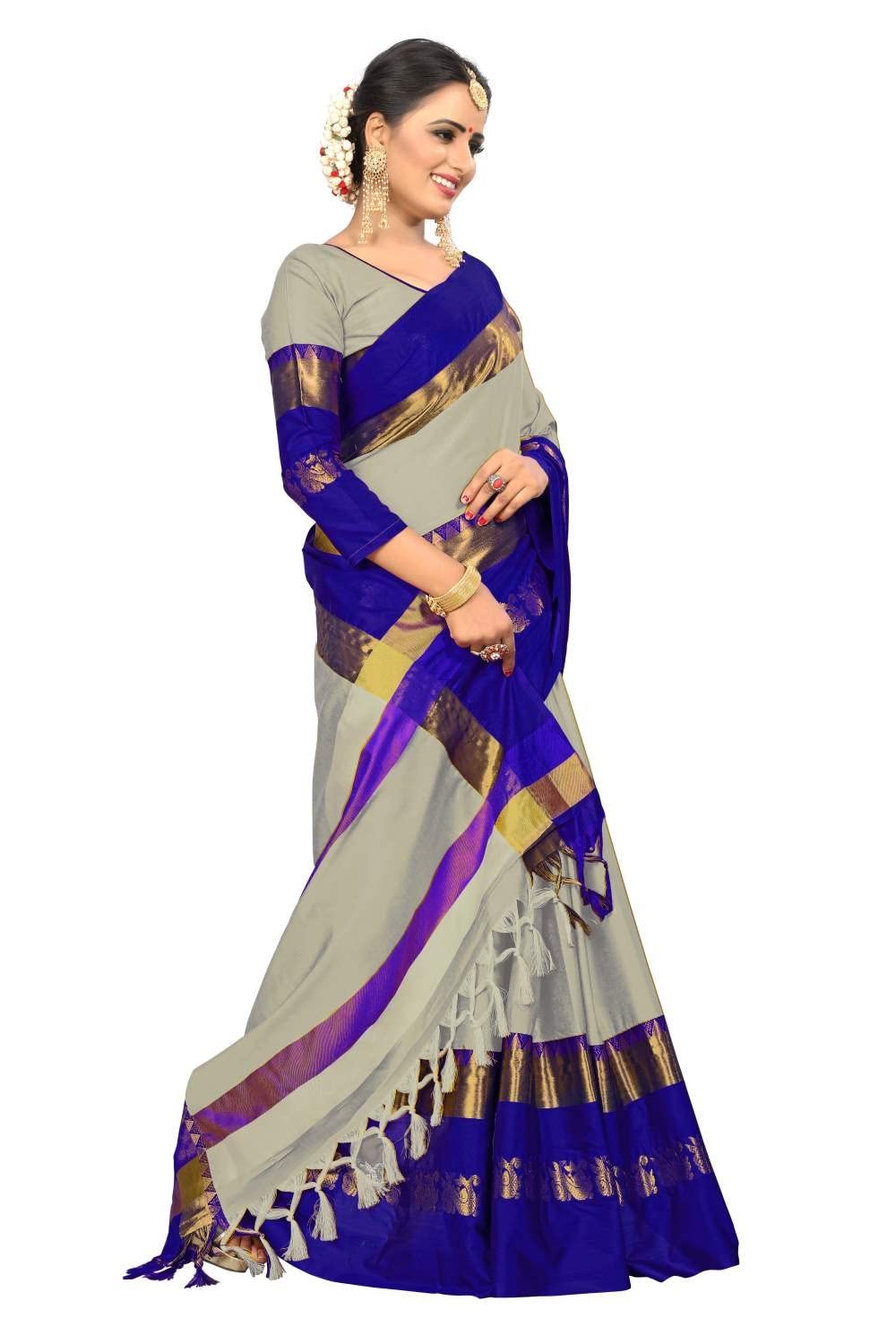PAREVDEE Women's Dobby Cotton Saree With Blouse Piece