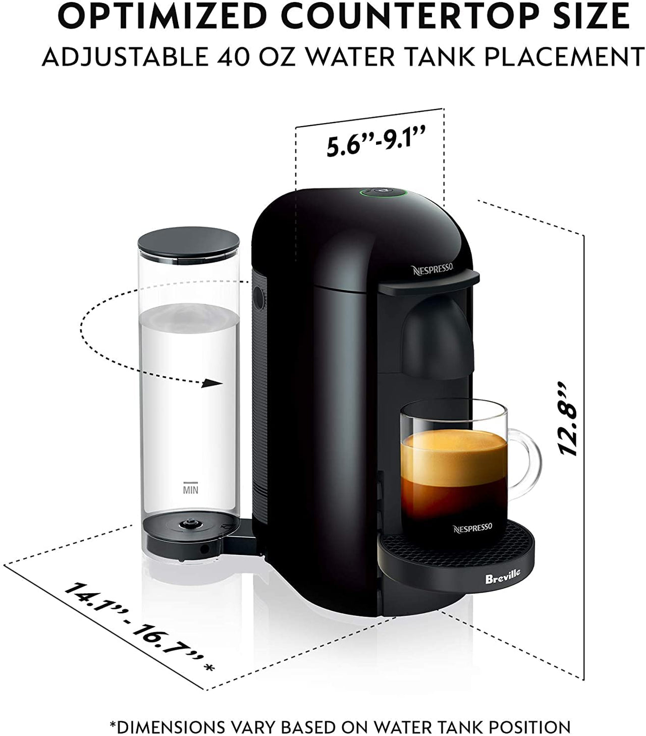 Nespresso Vertuo Plus Deluxe Coffee and Espresso Maker by Breville, Black Machine