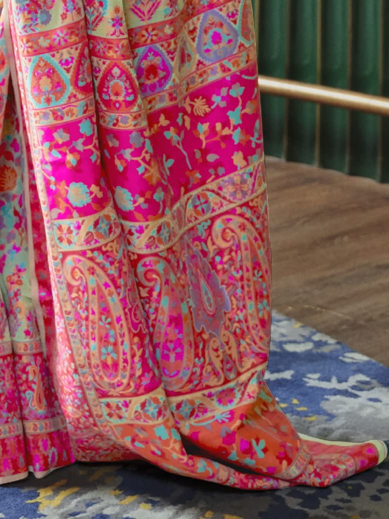 AKHILAM Women's Banarasi Cotton Blend Saree With Blouse Piece