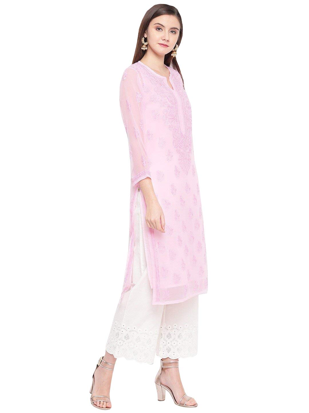 Ada Lucknowi Hand Embroidered Chikankari Women's Georgette Kurta Kurti with Slip
