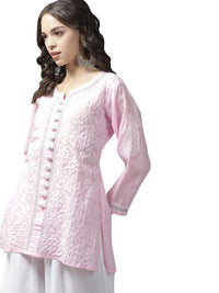 Ada Women's Hand Embroidered Lucknowi Chikankari Cotton Straight Short Top Kurti A178625